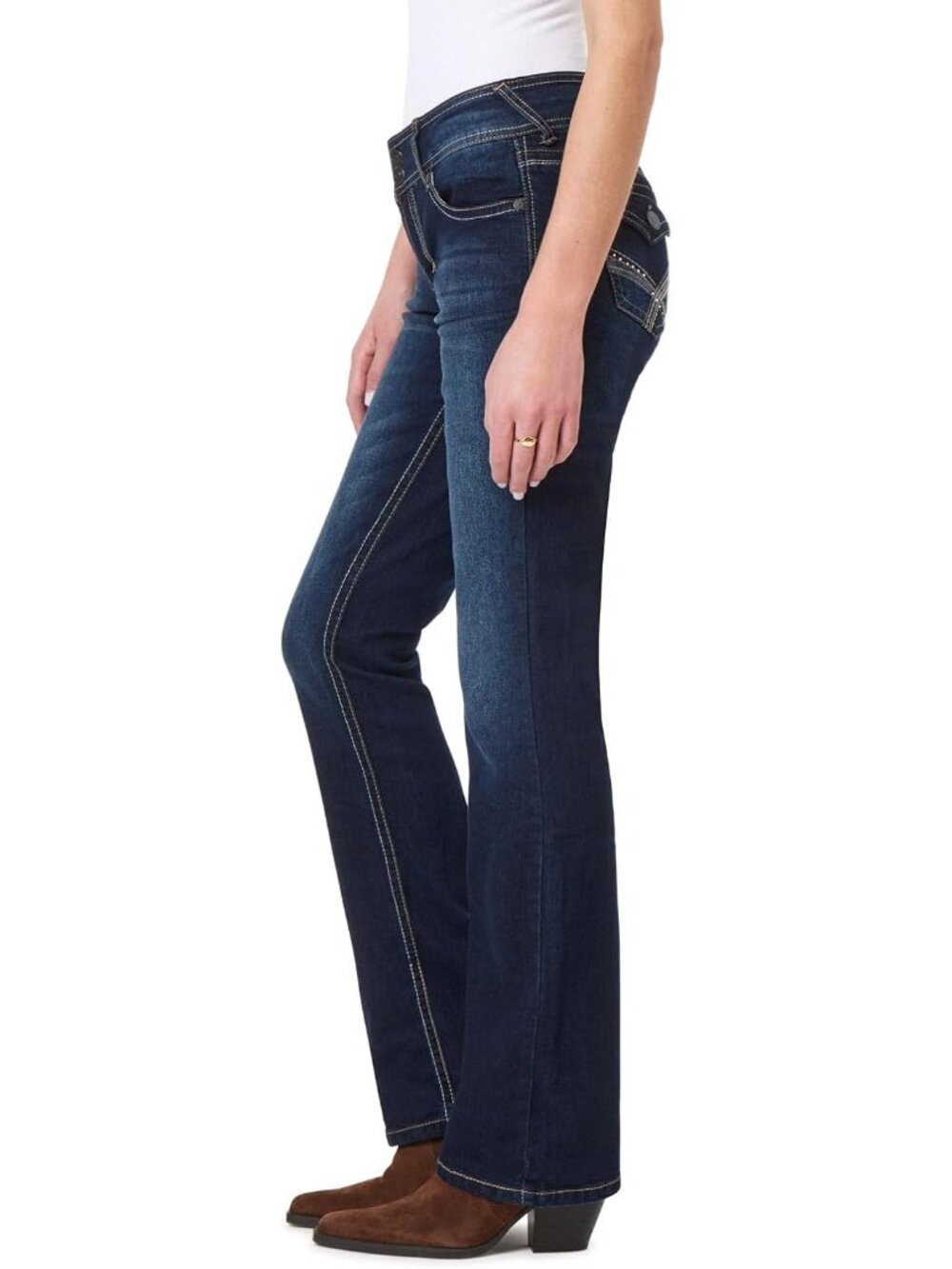 Women's Betsy Mid Rise Stretch Denim Trendy Classic Luscious Curvy Bootcut Jeans - Picture 3 of 6